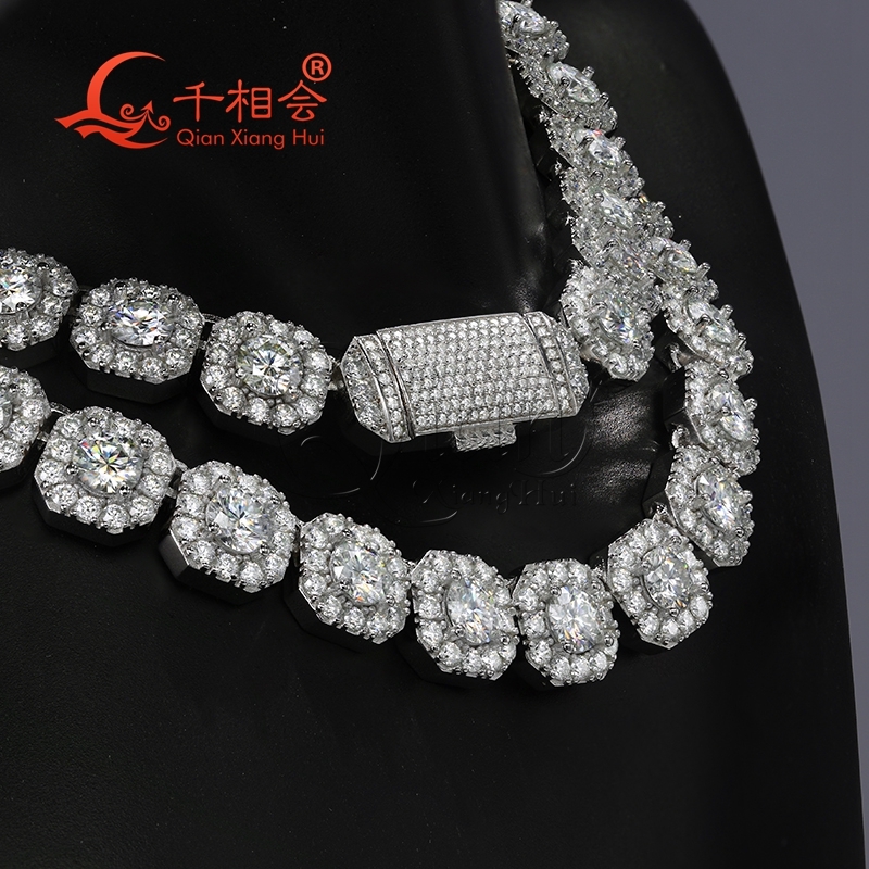 Necklace 10mm 12mm Octagonal Square Hip Hop Silver 925 Cuban Link D VVS Moissanite ice cut Link Chain Jewelry Women Men Gifts