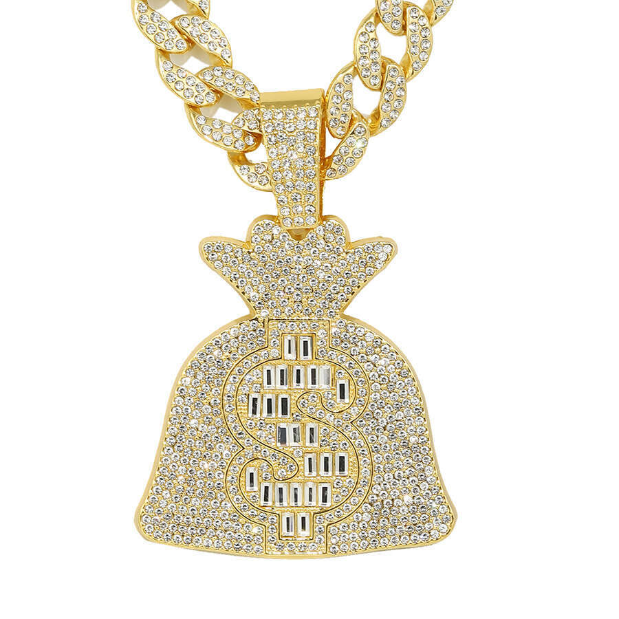 New alloy personalized rock sugar USD coin money bag pendant dia Cuban necklace hip-hop rap accessory
