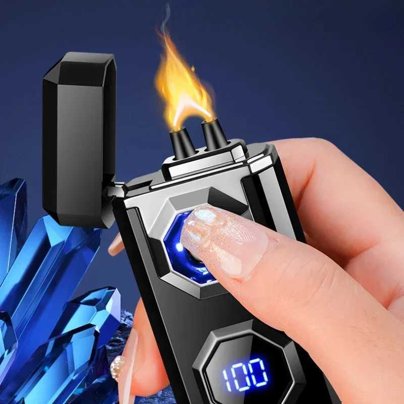 2025New Big Flame Electric Arc Metal Lighter Windproof LED Lighting Power Display Ignition Display Fast Charge Ignition GadgetsC250321
