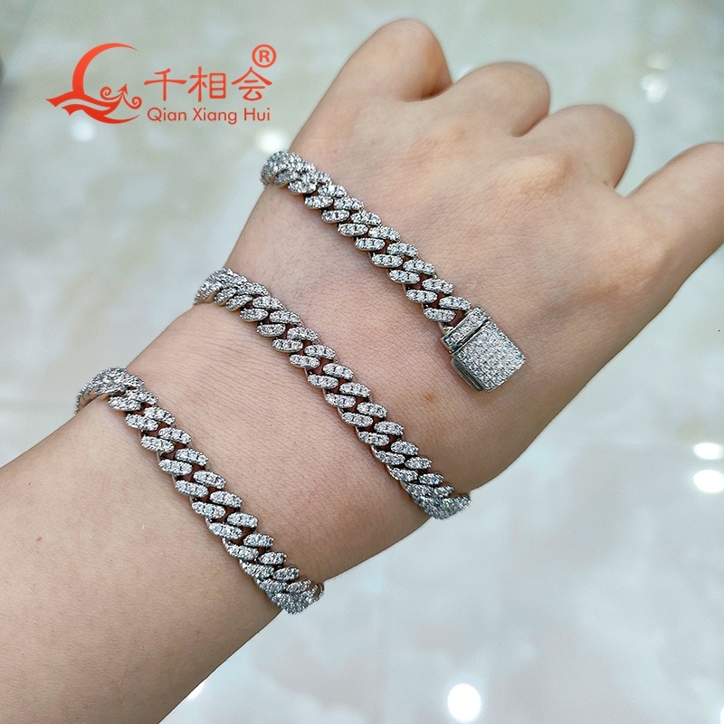 6mm Half Moon Necklace Sterling Silver 925 Cuban Link Hip Hop D VVS Moissanite Chain Jewelry for Women And Men