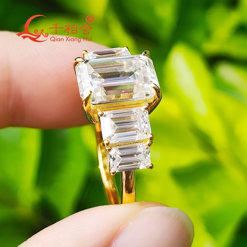3.5ct 7*10mm 5pcs emerald shape Sterling 925 Silver half band Moissanite Ring women Diamonds Male fine Jewelry gitf datting