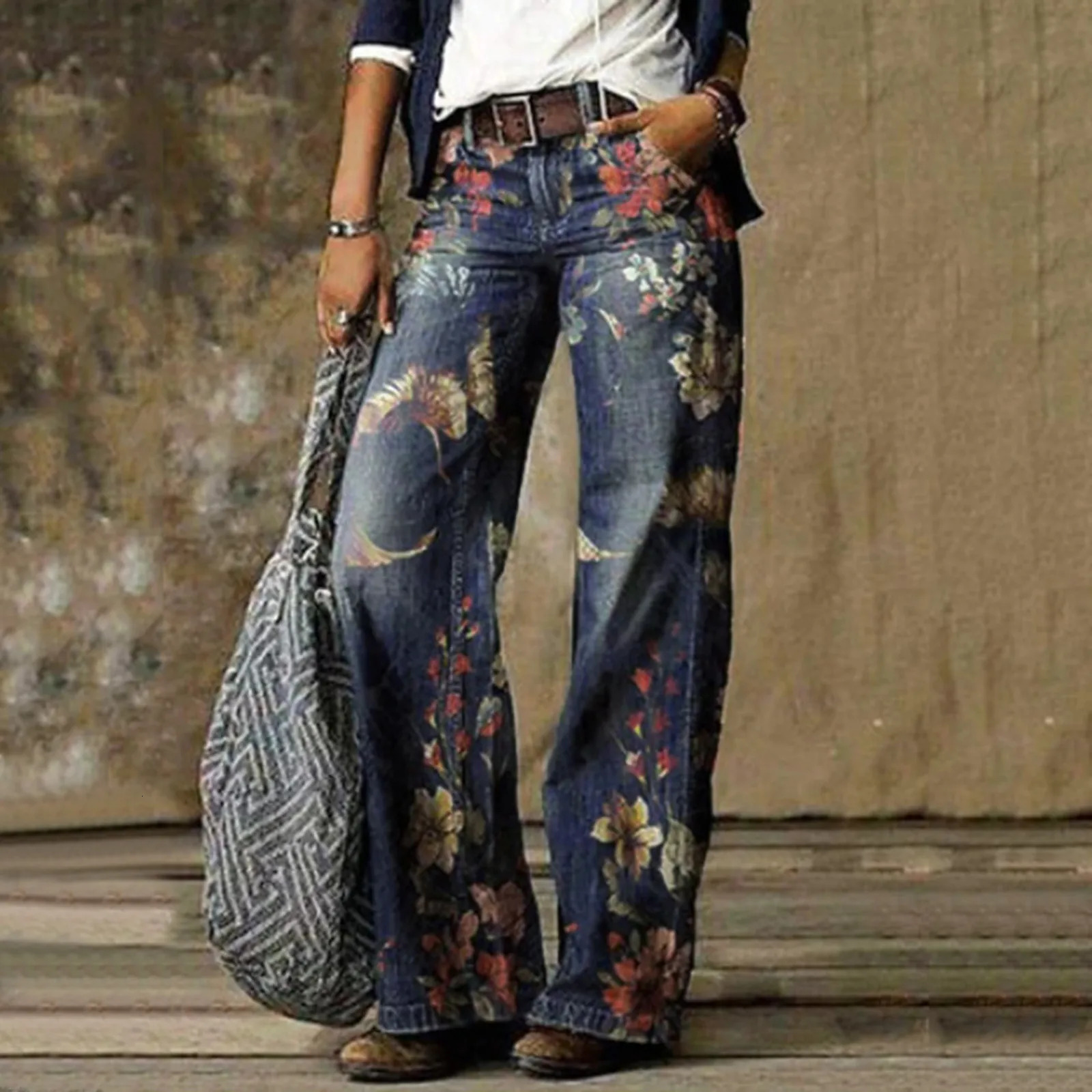 Streetwear Denim Jeans For Women Printed Jeans Casual Long Pants Loose Casual Straight Jeans denim jeans for women high waisted 250320