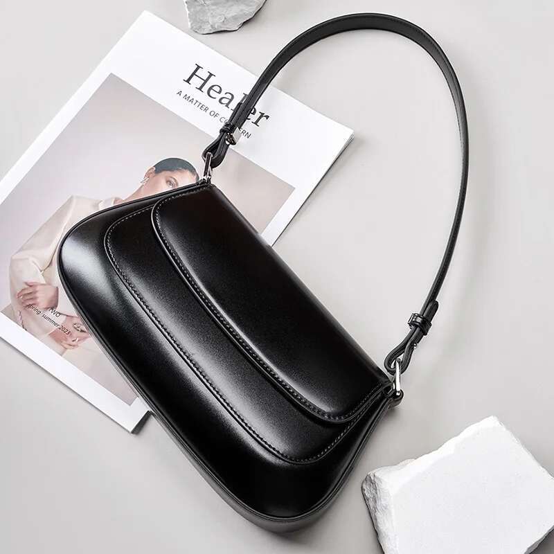 2024 Handbags Genuine Leather Women Saddle Bags High Quality Single Shoulder Female Versatile Crossbody Bag Black