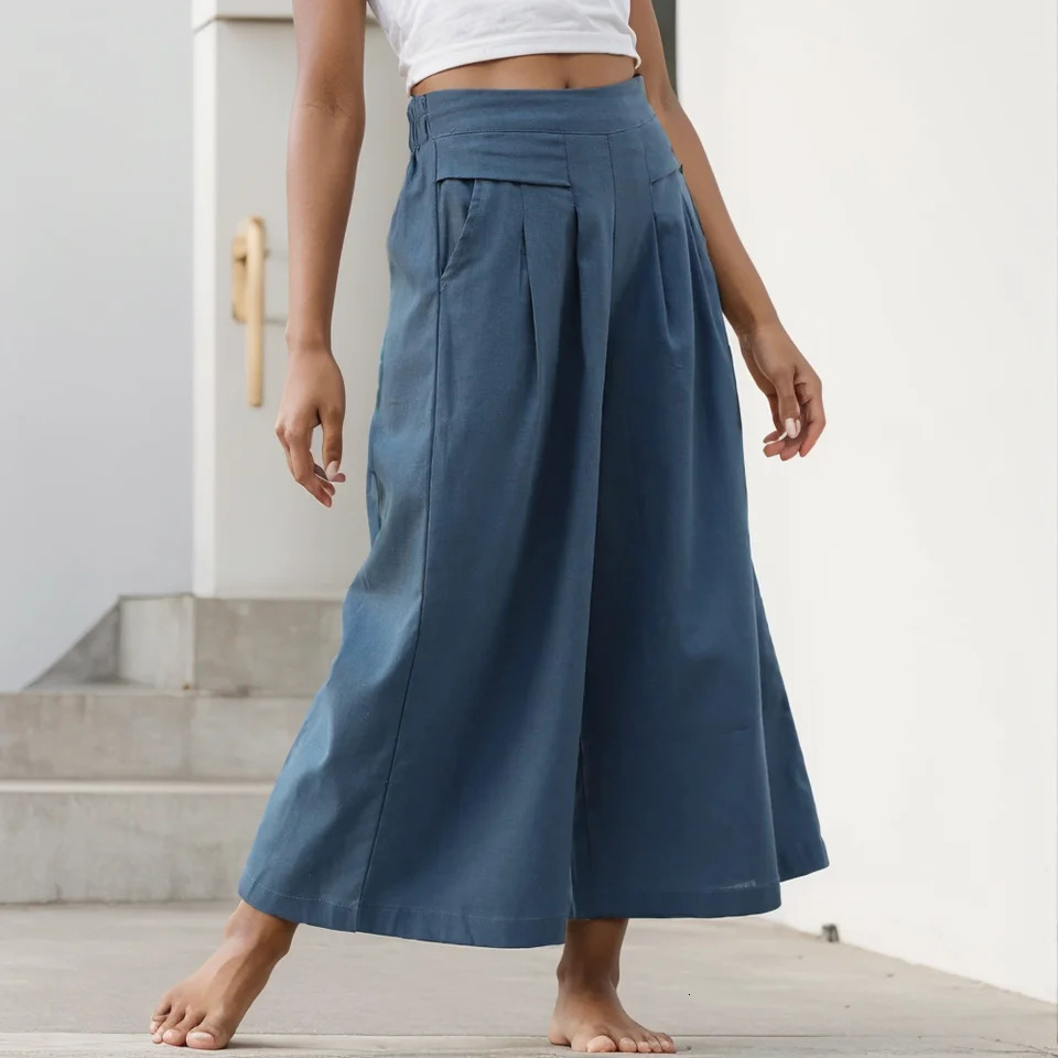 Female Summer Pants for Women Cotton Linen Plus Size Wide Leg Pants Solid Elegant Loose OL Young Fashion Daily Elastic Pant 250320