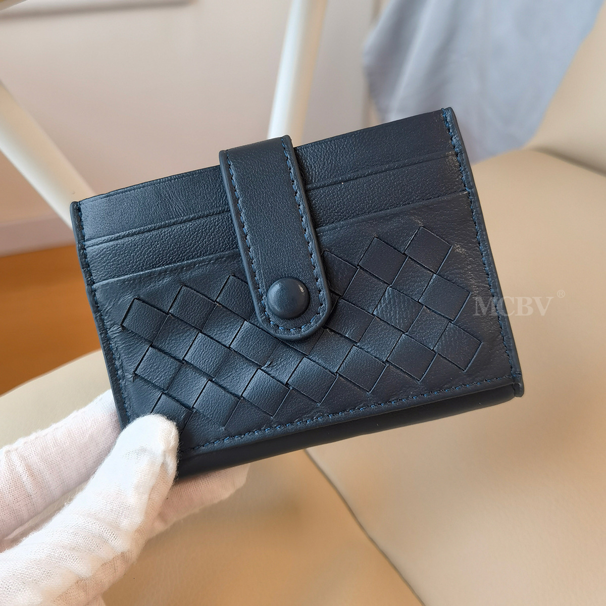 2025S Trend Designer MCBV Sheepskin Handmade Woven Multi Slot Bag Genuine Leather Fold Buckle Unisex Card Clip Coin Bag