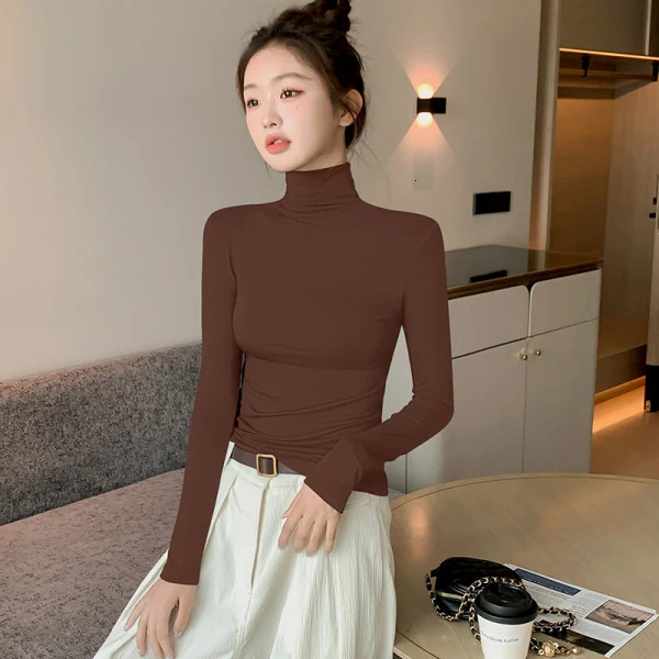 Turtleneck Sweatshirt Modal Bottom Shirt Womens Autumn/Winter Inner Slim Top Long Sleeve T-shirt Womens 100 Simple Sexy 250314