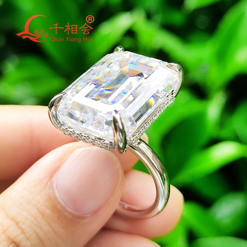 15.5*22mm 30ct emerald stone Sterling 925 Silver hip hop Moissanite Ring Men women Diamonds Male fine Jewelry