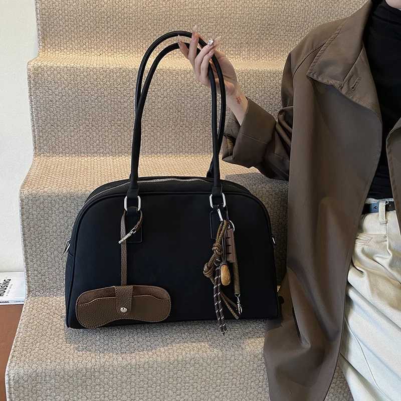 Large size womens bowling bag suede solid color large capacity shoulder cross body bag with long strap 2024 luxury designer handbag Y250319