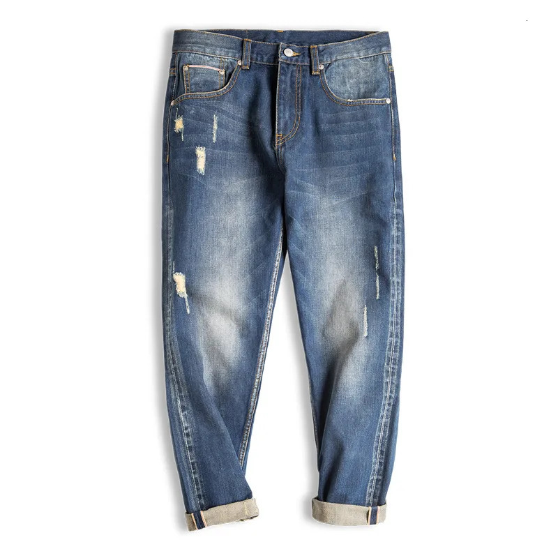Madden mens casual ripped jeans brushed denim cropped pants Amekaji retro straight Trouser loose 250320