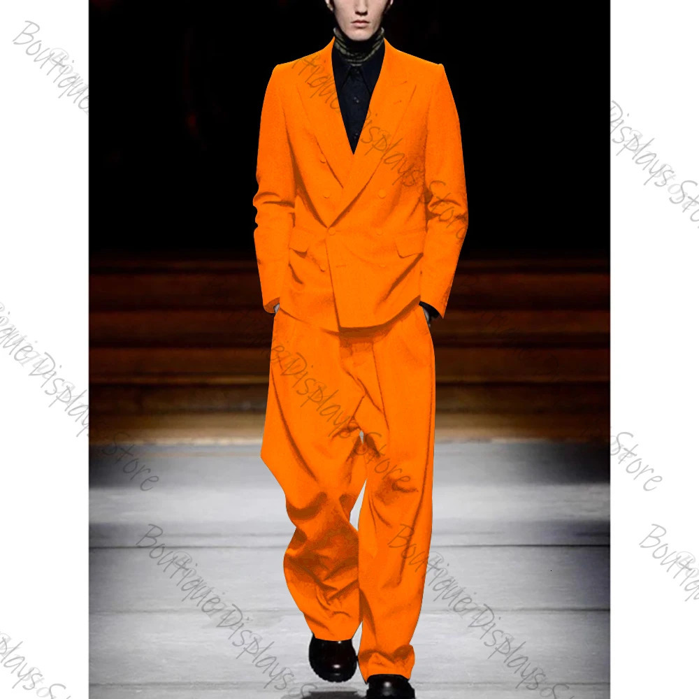 Casual Style Dark Gray Mens Suit 2 Pieces DoubleBreasted Lapel Tuxedo Daily Runway ShowBlazerPants 250311