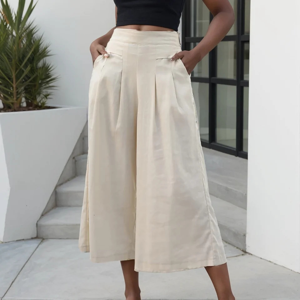 Female Summer Pants for Women Cotton Linen Plus Size Wide Leg Pants Solid Elegant Loose OL Young Fashion Daily Elastic Pant 250320