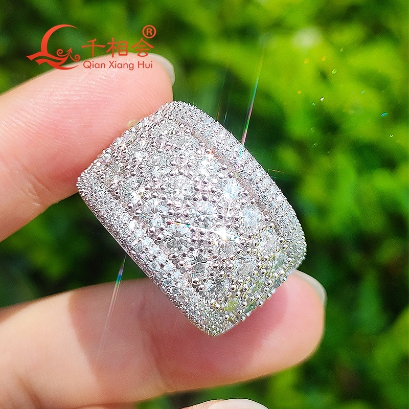 16.5mm sector round around ring Sterling 925 Silver Moissanite Ring Men women Diamonds Male fine Jewelry gitf wedding