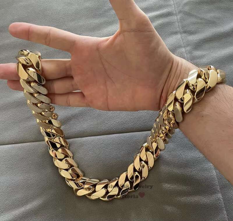 Hip hop Jewelry Men's Thick Miami Necklace 28mm 24 inches 1kg 14k Gold Plated Solid Sier Cuban Chain