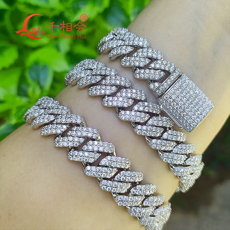 Necklace S925 silver 8-20mm two rows Cuban Link Iced Out Hip Hop white Moissanite Link Chain Jewelry for Women Men Gifts