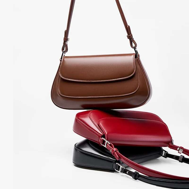 2024 Handbags Genuine Leather Women Saddle Bags High Quality Single Shoulder Female Versatile Crossbody Bag Black