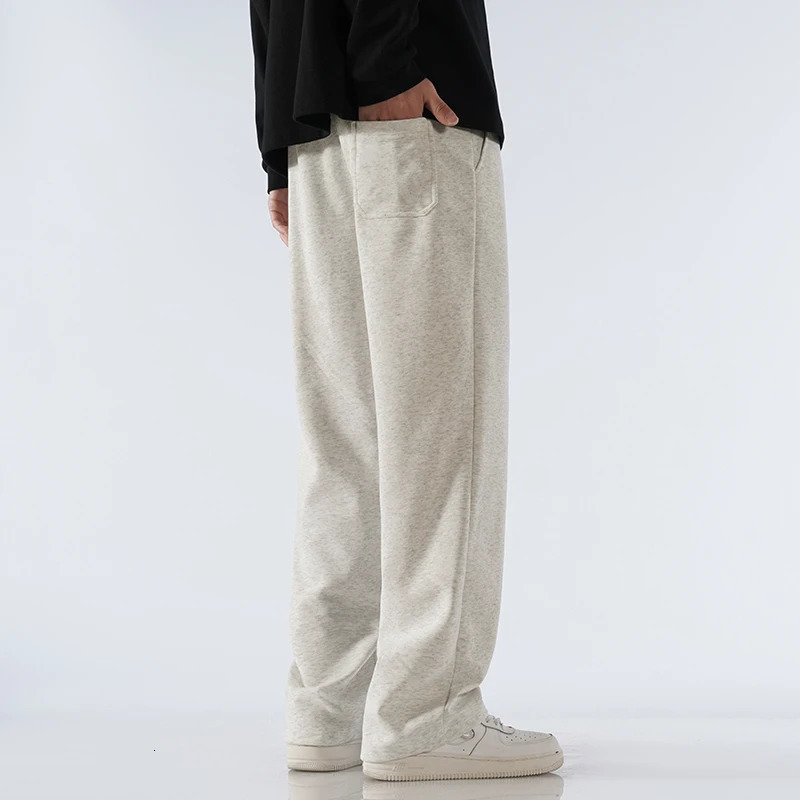 65% Cotton Fabric Mens Casual Pants Wide Leg Straight Loose Outdoor Sweatpants Neutral High-quality Soft Baggy Trousers 250320