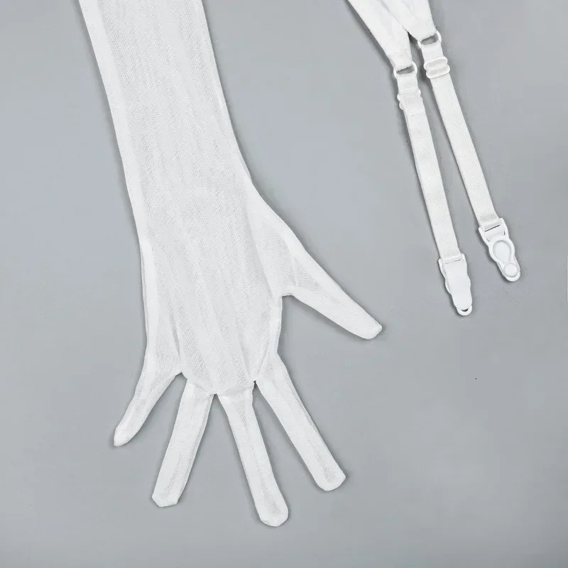 CHUANGERM Pure White See Through Thin Sexy Lingerie Long-Sleeved Gloves Transparent Sensual Intimate Underwear Sets Kit 4-Pieces 250320