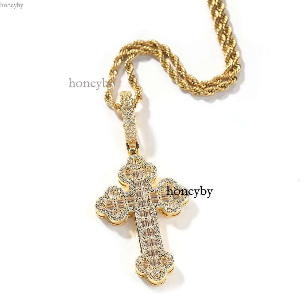Iced Out Cloud Cross Pendant 4mm Tennis Chain Necklace Gold Sier Bg Cubic Zirconia Men Hip hop Rock Jewelry