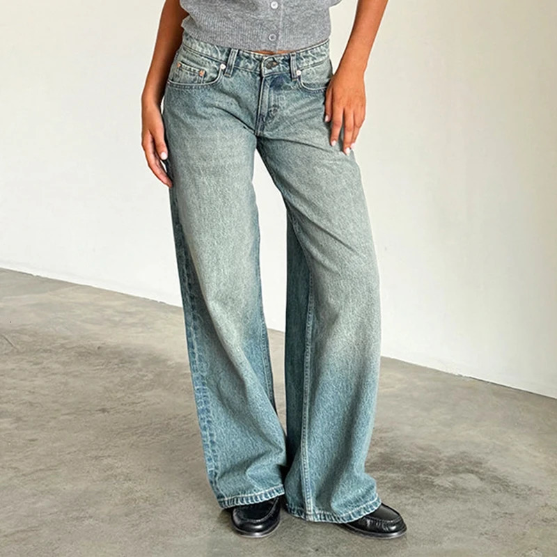Maemukilabe Women Y2K Aesthetic Low Rise Baggy Jeans Loose Fit Boyfriend Straight Wide Leg Denim Pants Trendy Stretch Trousers 250320