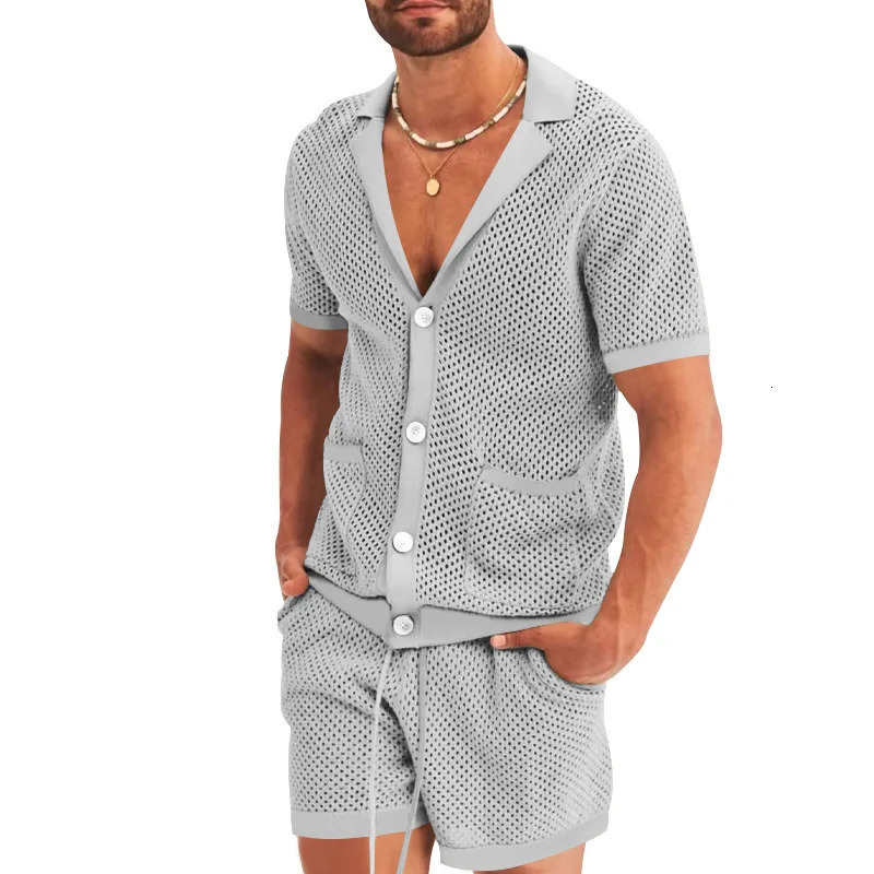 The inventory of mens hollow perspective casual thin jackets and short sleeved sets for independent stations in is ready 250314