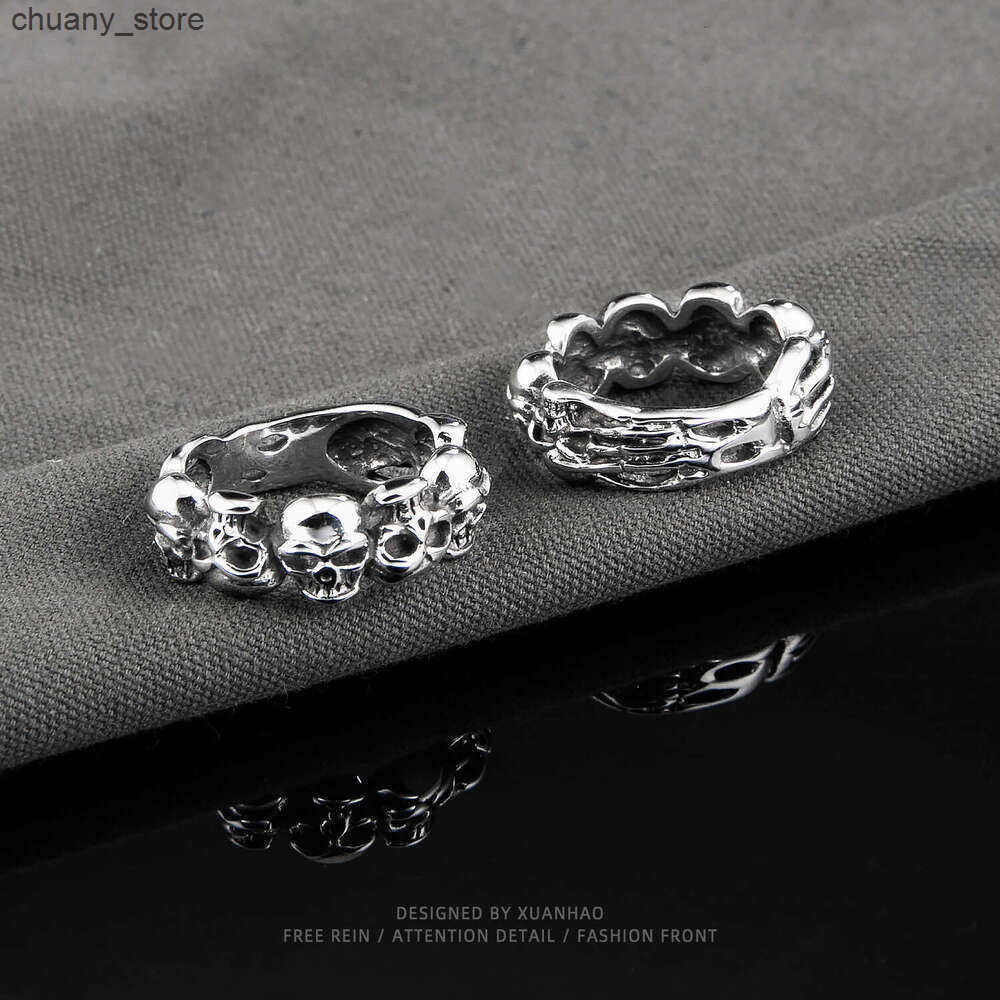 Solitaire Ring Xuan Hao Mens Punk Hip Hop Skull Head American Trendy Brand Titanium Steel Tail Ring HIPHOP Street Jewelry z250321