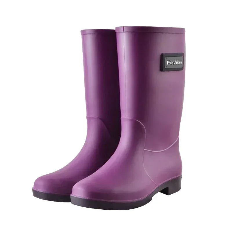 Rain boots womens four seasons fashion outdoor mid-tube waterproof non-slip rubber shoes fashion rain boots with cotton cover 250317