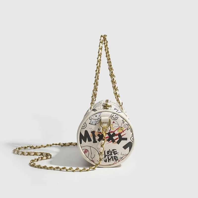 Cross border womens bag cylindrical bag womens handbag new bear graffiti chain bag shoulder messenger bag womens handbag Y250319