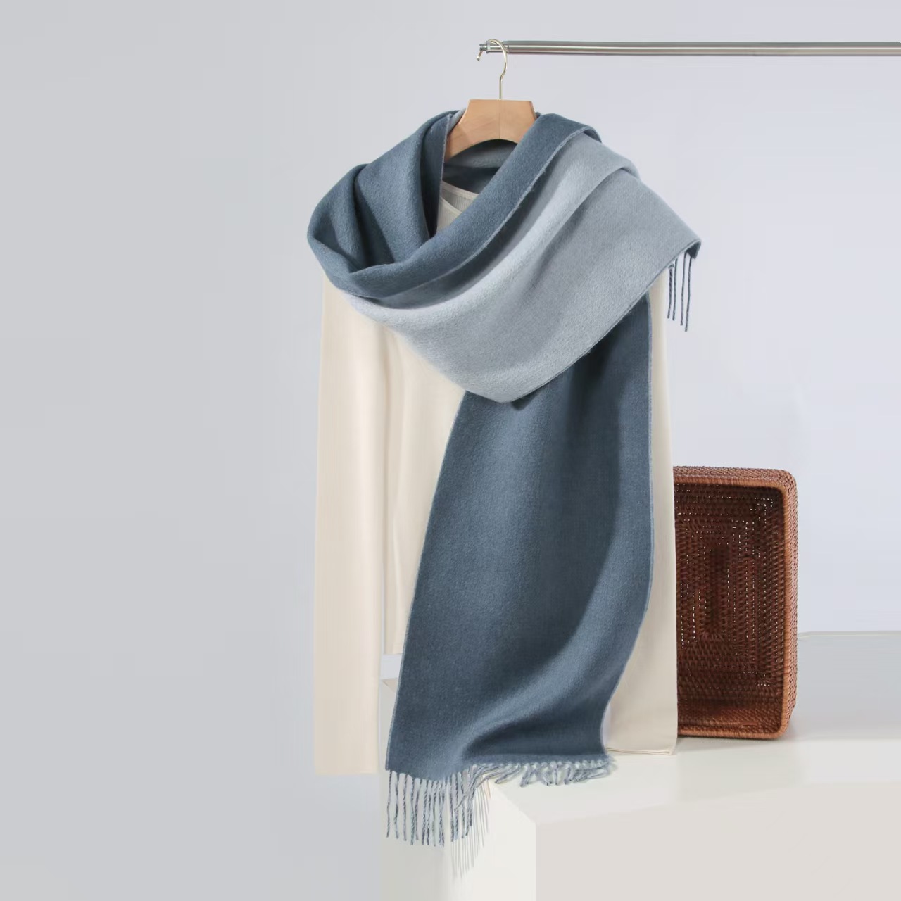 T329 new lamb wool plaid double-sided scarf women's solid color wool scarf men's versatile business scarf