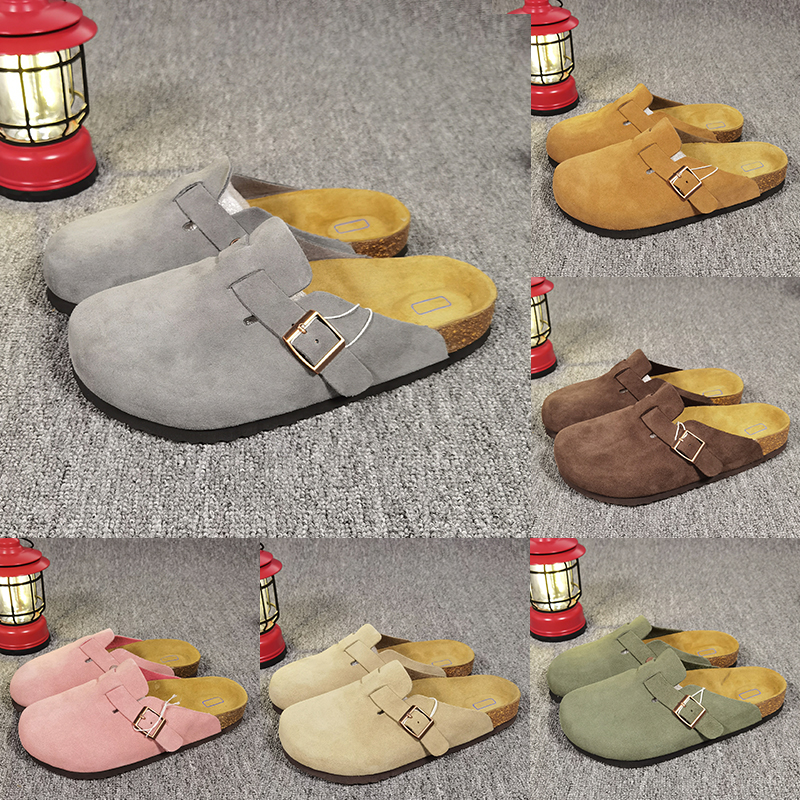 Designer Clogs Slippers x Embossed Suede Clog Classic Flat Summer Slides Genuine Leather Beach Sandals Soft Footbed Germany Taupe Men Women Casual Shoes