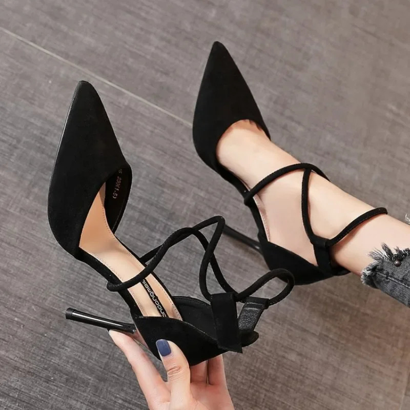 Womens High Heels 9cm Pointy Stiletto Fashion Sexy Black Wedding Shoes Nude Bride Sandals 250321BJ - view 3