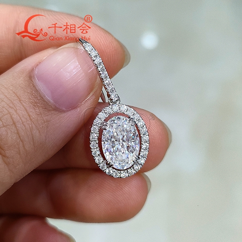 Halo S925 Silver Water-Drop Oval Ear Studs 7x10mm White Moissanite Stone Jewelry for Women Wedding Gift