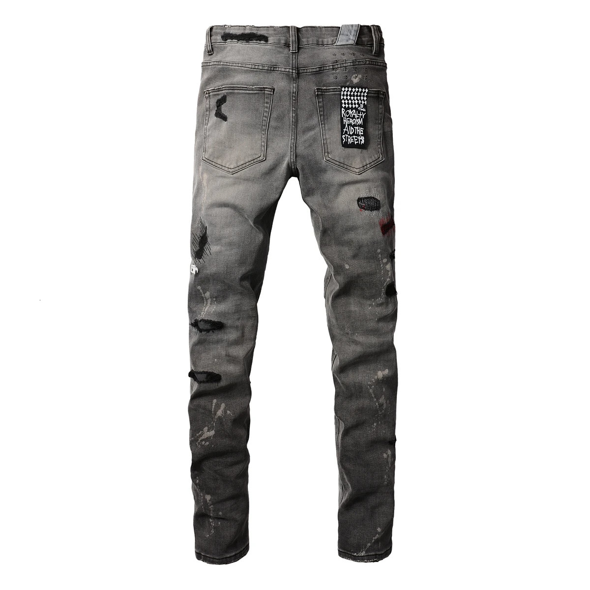 Retro Black Gray Jeans Men Cross Paint Hole Trend Low Rise Skinny Denim Pants Pleated Ripped Frayed Trousers 3014 250320