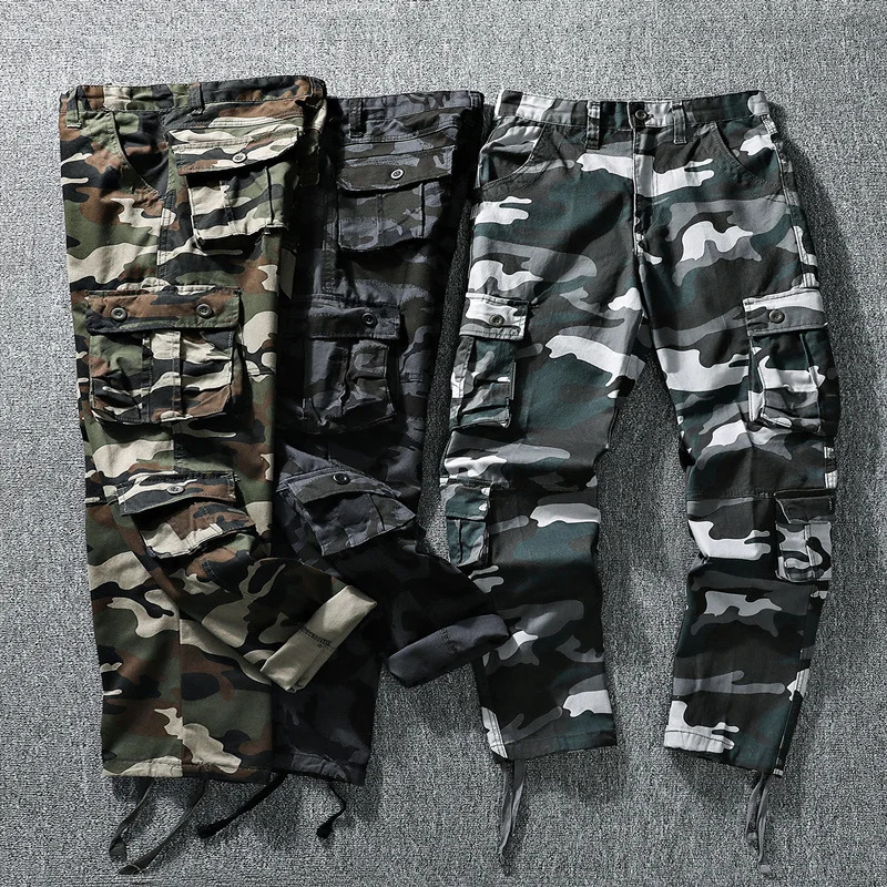 Men Tactical Pants Cargo Trousers Fashion Casual Sports Outfits Camo Pants Loose Straight Pants 250320