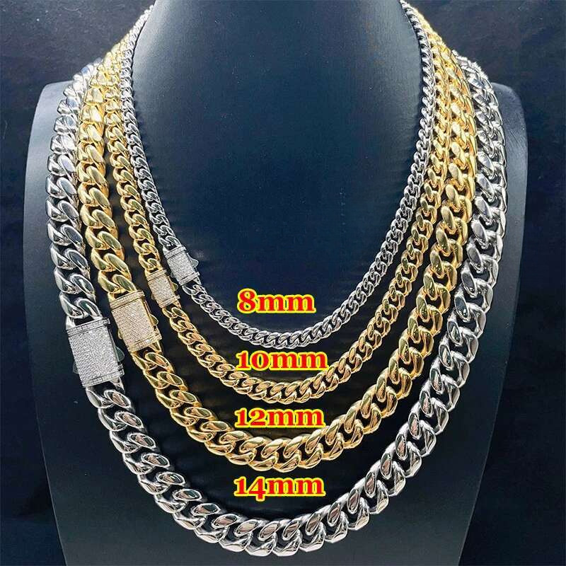 PureNew 12/14mm Unisex Cuban Necklace Hip Hop Trendy Brand Twist Popular Men's Moissanite Chain