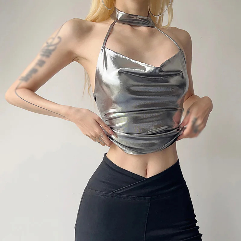 Sliver Crop Tops Sleeveless Slim Tank Top Summer Fashion Cute Y2K Casual High Street Cami Clothes 250320