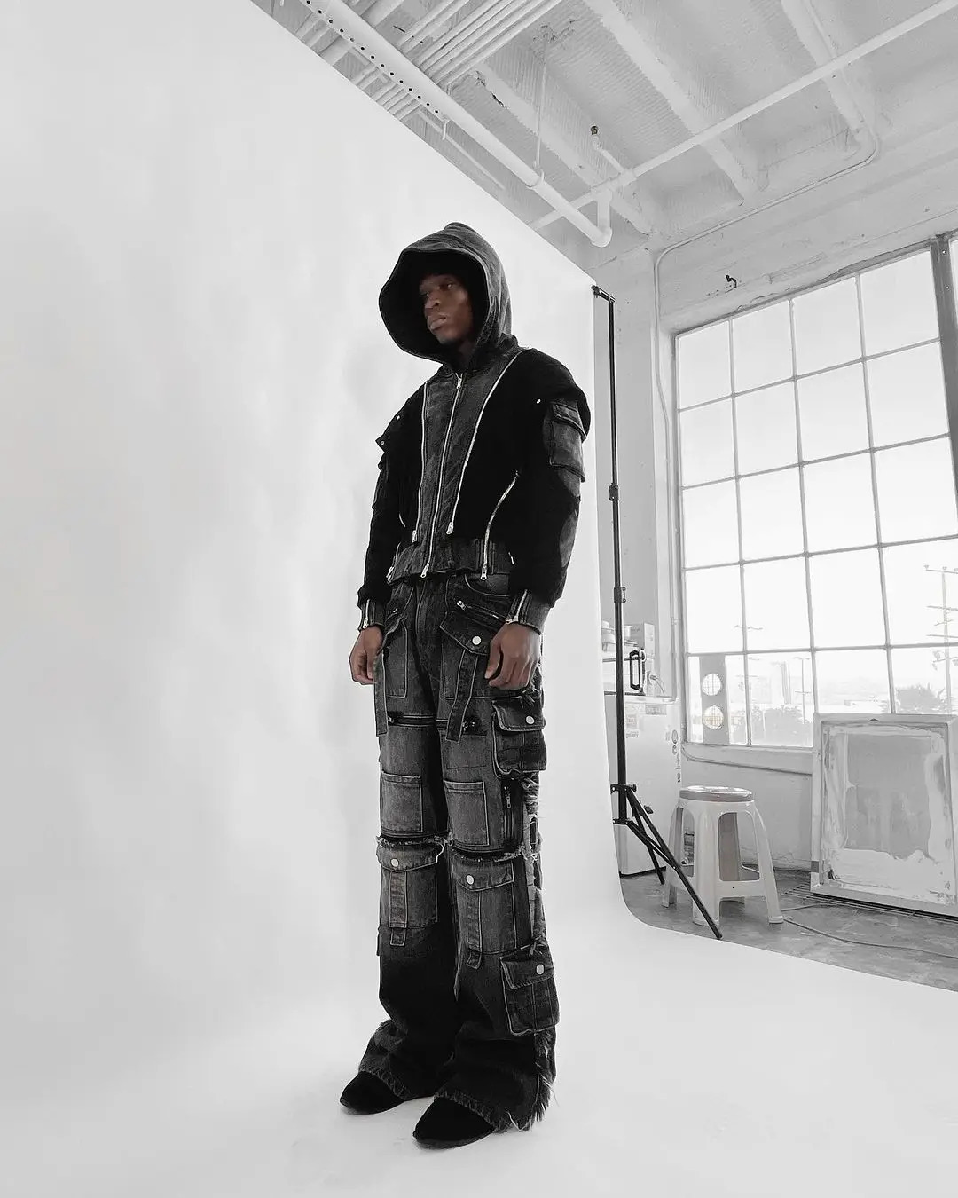 Gothic Harajuku Y2K Multi-Pocket Washed Black Jeans Men Fall Loose Drag Pants Street Hip Hop Rap 90s Spice s Wide Leg Pants 250320