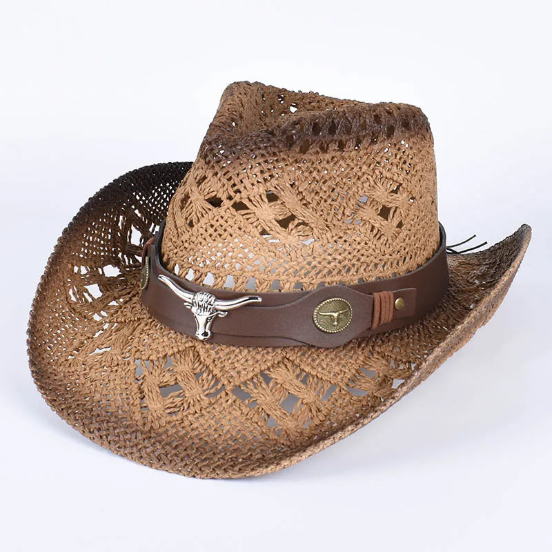 Summer Sun Hat Western Womens Cowboy Hat Hollow Retro Panama Beach Jazz Hat Grass Hat Sun Protection Hat 250320