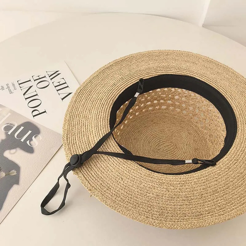 hollow flat top natural Rafia grass hat for women summer French SunHat beach Sunhade beach hat 250320
