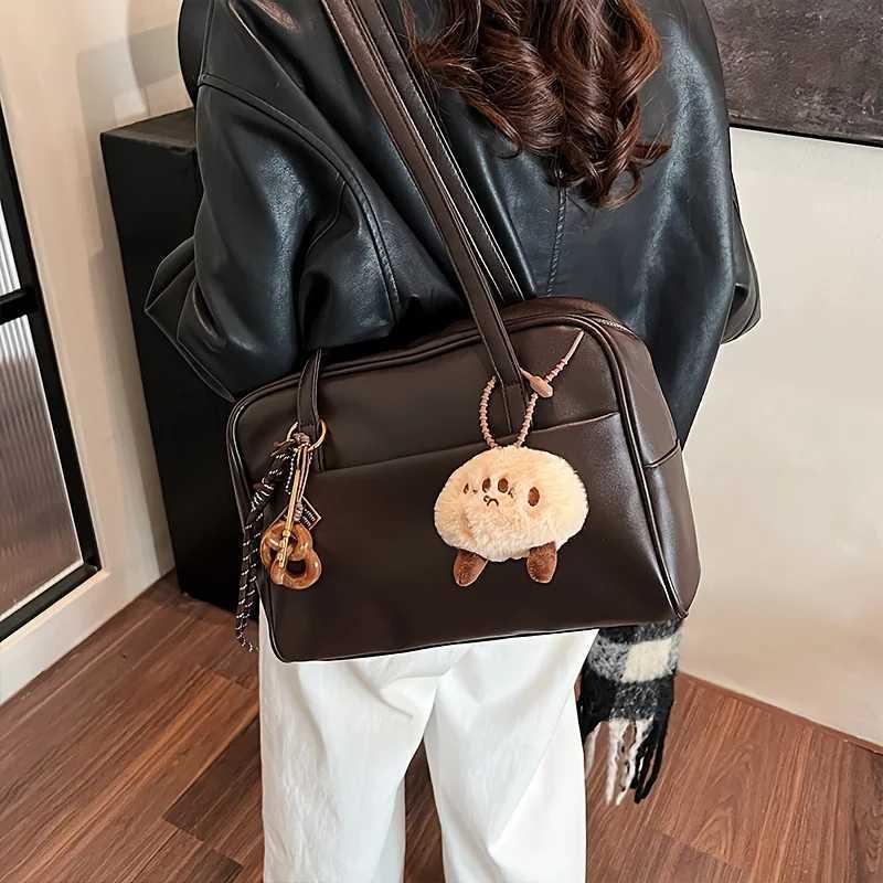 Preppy Retro Trend Womens Large Capacity Commuter One-Shoulder Underarm Korean Advanced Design Briefcase Y250320