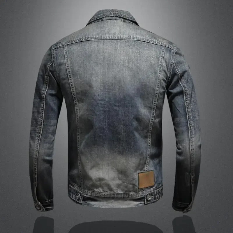 Mens Retro Classic Denim Jacket Autumn Street Trend Handsome Riding Windproof Mens Clothing High Street Casual Lapel Jacket 250319