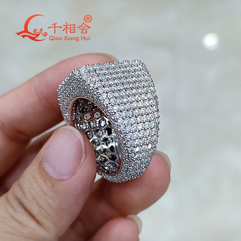 Luxury Square Shape Moissanite Ring 20mm Big Size S925 Silver White Full Melee Mens Womens Wedding Gift Jewelry