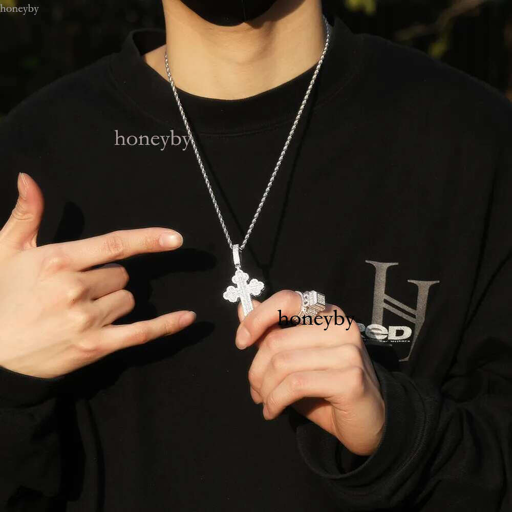 Iced Out Cloud Cross Pendant 4mm Tennis Chain Necklace Gold Sier Bg Cubic Zirconia Men Hip hop Rock Jewelry