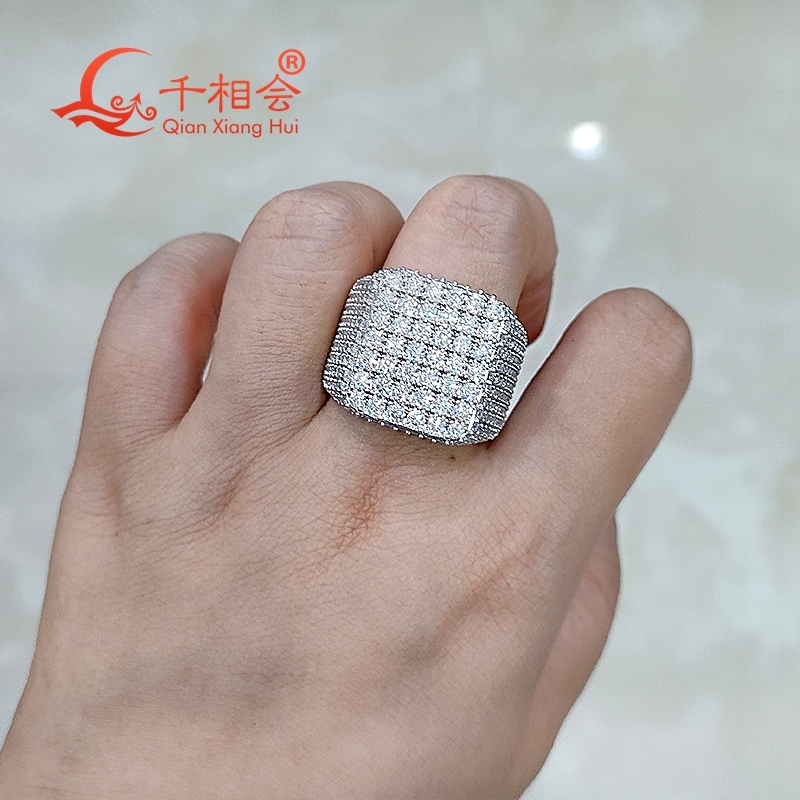 Luxury Square Shape Moissanite Ring 20mm Big Size S925 Silver White Full Melee Mens Womens Wedding Gift Jewelry