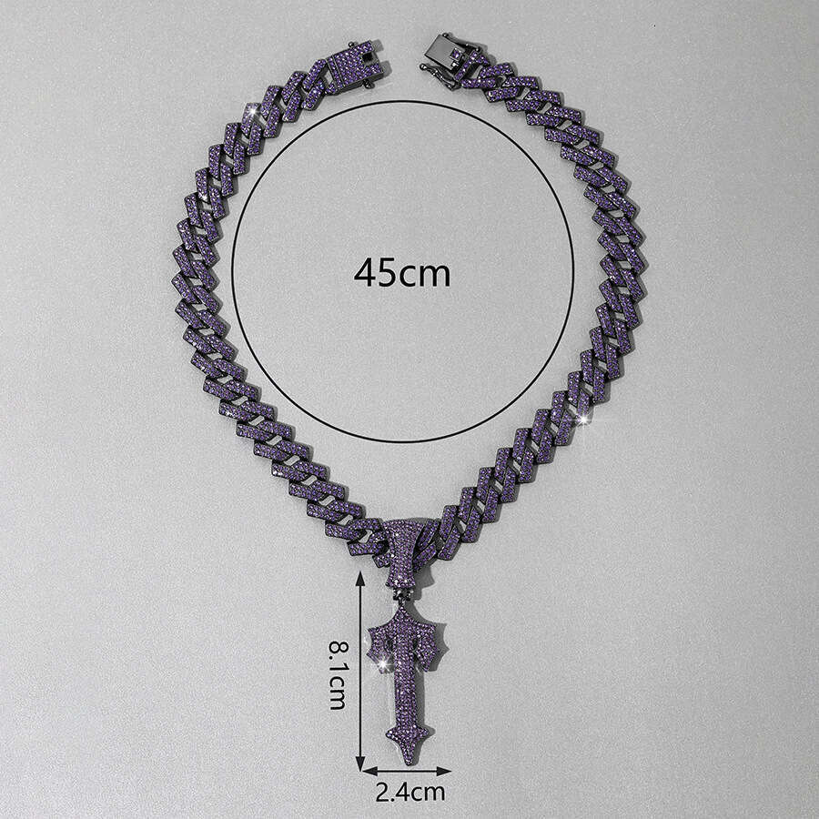 New purple cross hip-hop Cuban chain alloy men's big sword pendant, necklace