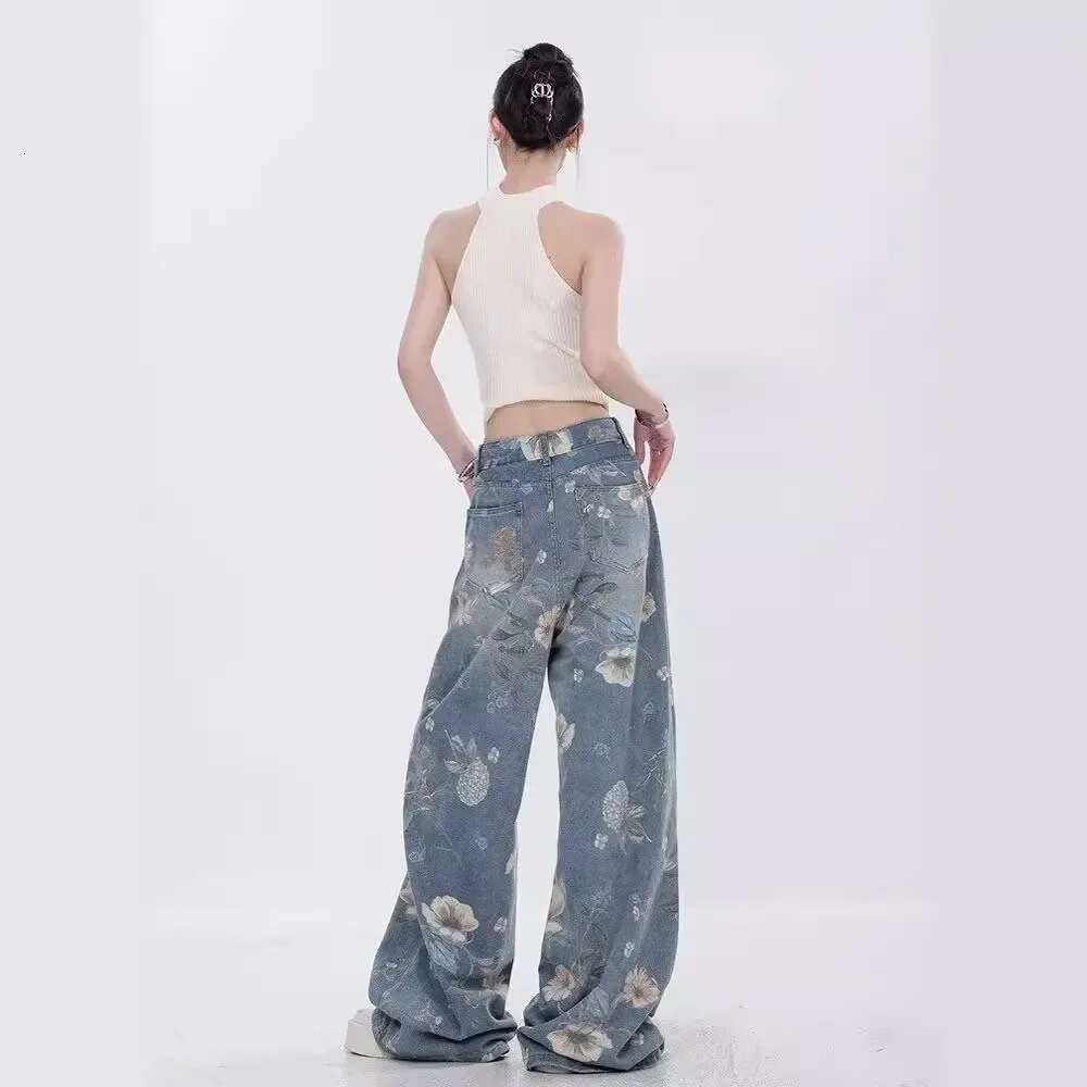 Designer Jeans 2025 Summer New Straight Leg Denim Flared Pants Retro Style Personalized Print Slim Fit Women's Pants Jeans Blue Men's And Wo