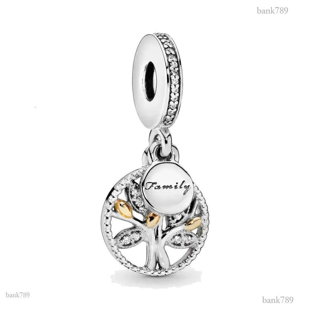 Fine jewelry Authentic 925 Sterling Silver Bead Fit Charm Bracelets Sparkling Family Tree Dangle Safety Chain Pendant DIY beads