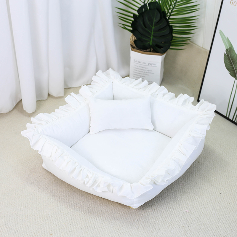 Lotus Leaf Lace Four Seasons Universal Soft Comfortable Deep Sleep Cat Bed Nest Detachable Washable Dog Accessories