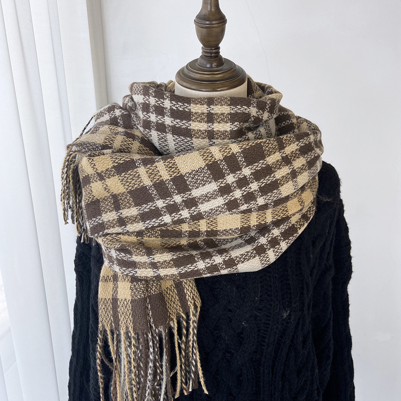 K190 2024 new thick scarf Korean sweet warm imitation cashmere scarf plaid shawl neck scarf female factory wholesale
