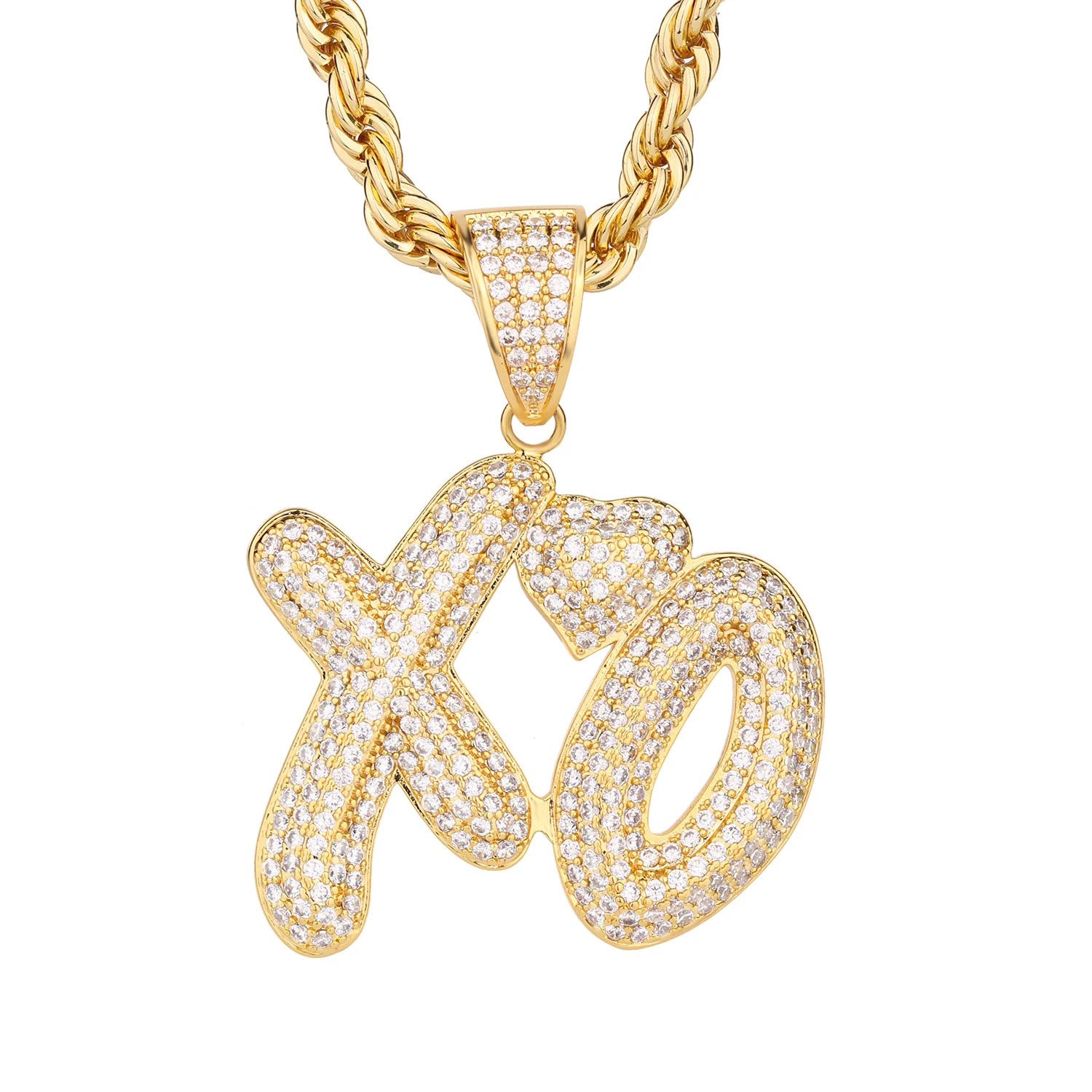 Fashion Trend Rap Letter XO Love Pendant Necklace mens Fashion Hip-hop Party Zircon Cuban Chain Jewelry Gift 250313