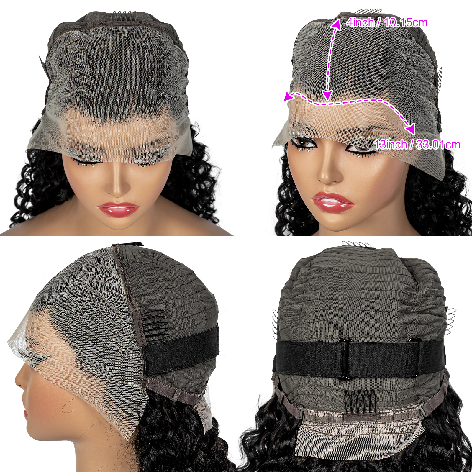 18 inches Water Wave 13x4 Transparent Lace Frontal Wigs Human Hair 180% Density Wet and Wavy Brazilian Virgin Hair Wigs for Women with Baby Hair Mutip